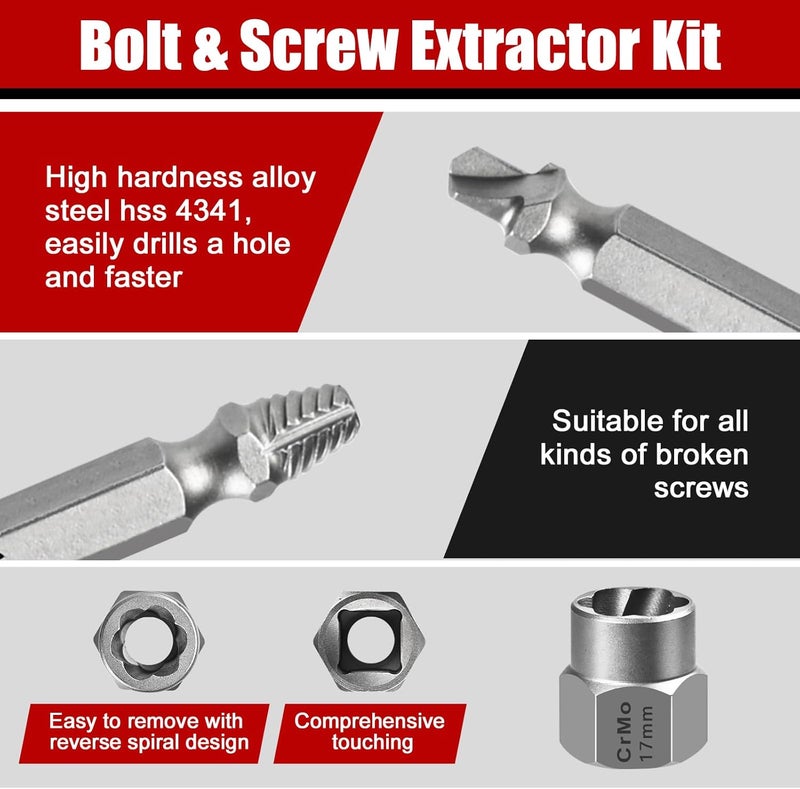 DUDDOO 20PCS Bolt Extractor Set, Easy Out Screw Extractor Kit, 3/8" Drive Impact Stripped Bolt Remover Extractor Socket Set Tool for Removing Stripped, Broken Rusted Bolts Screws - Image 5